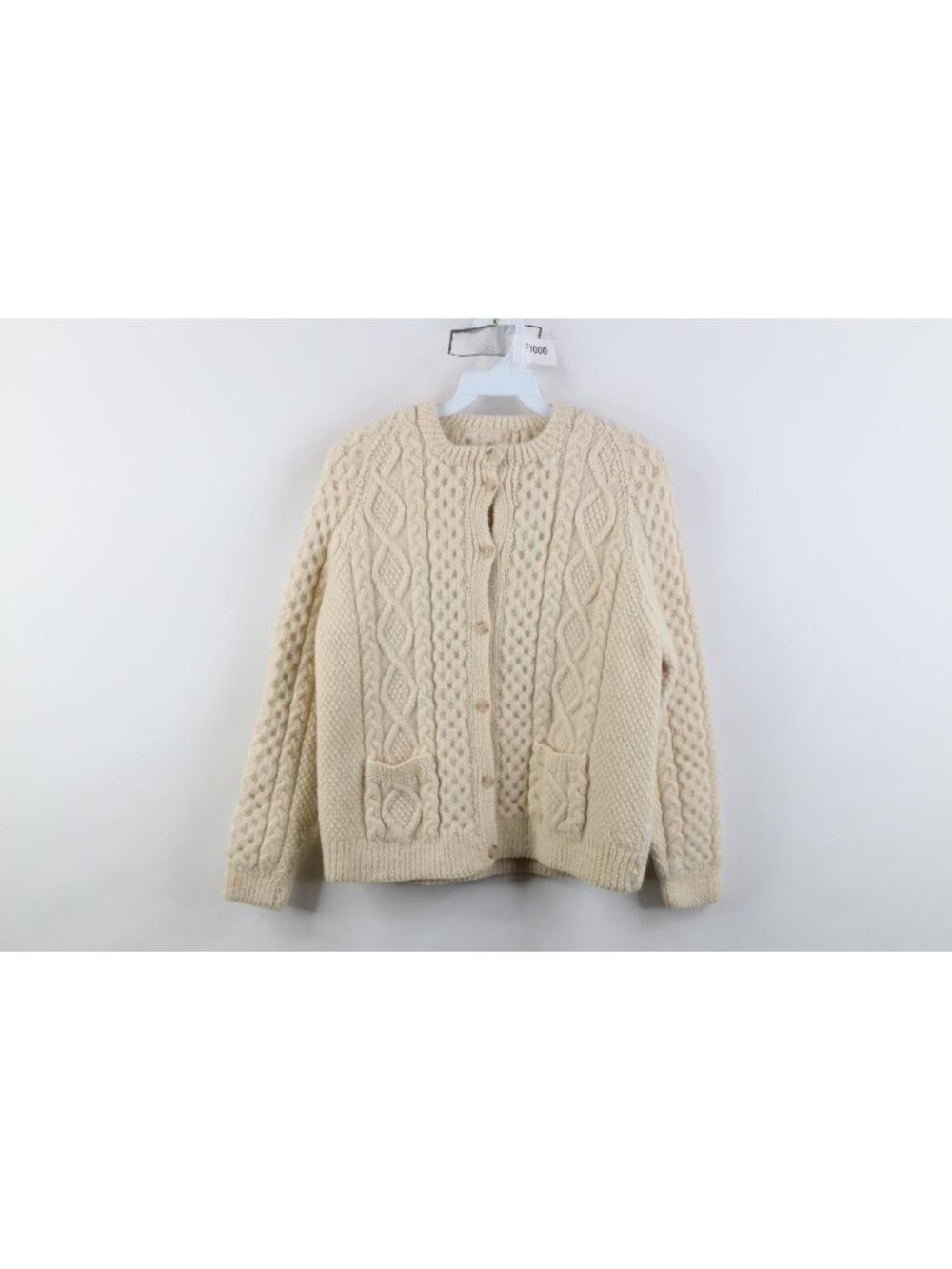 Vtg 50s 60s Womens Small Distressed Wool Fisherman Cable Knit Cardigan Sweater